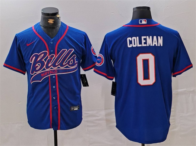 Men's Buffalo Bills #0 Keon Coleman Blue With Patch Cool Base Stitched Baseball Jersey